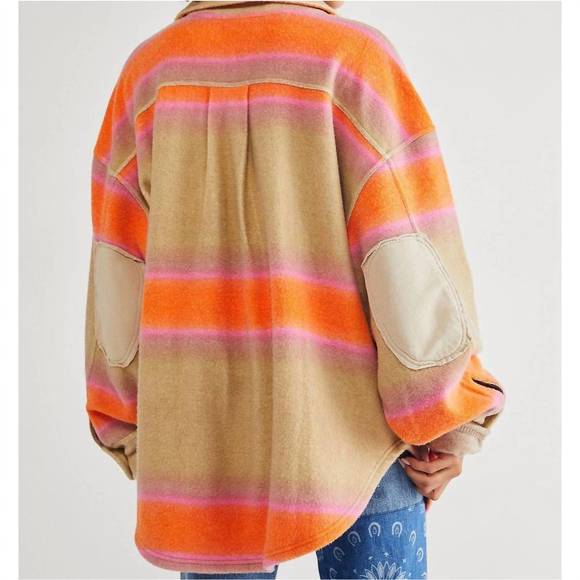 NEW FREE PEOPLE sunset plaid shacket in orange multi - Picture 2 of 3
